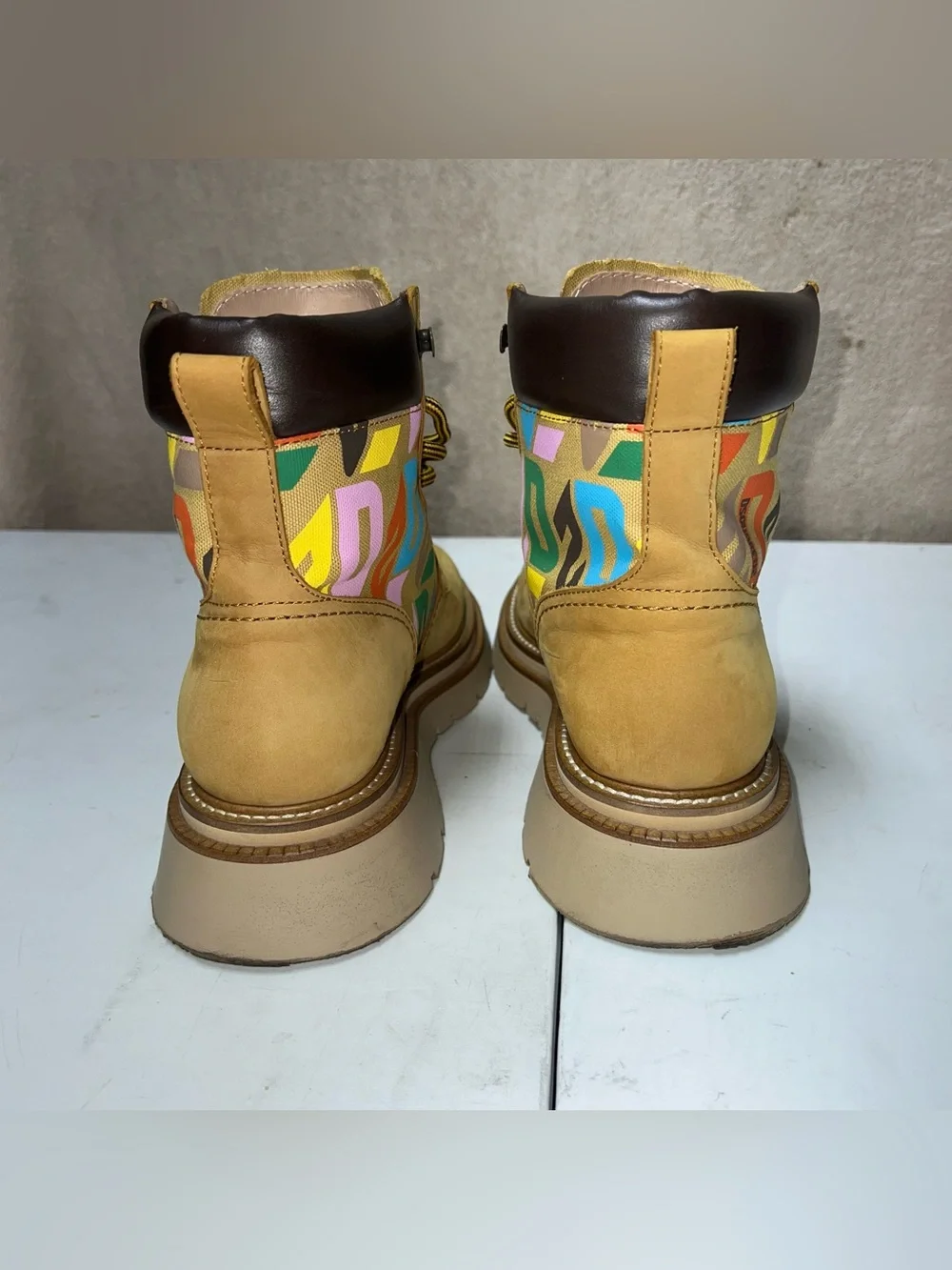Dsquared2 D2 Monogram Ankle Boots Mens Size EU 42 Beige Wheat Made In Italy